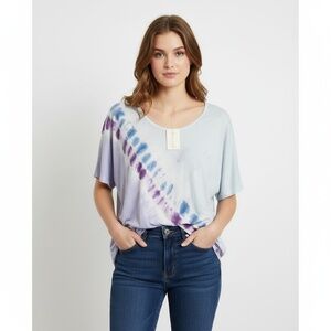 Dreamsicle Light Blue Purple Tie-Dye Scoop Neck Loose Fit T-Shirt